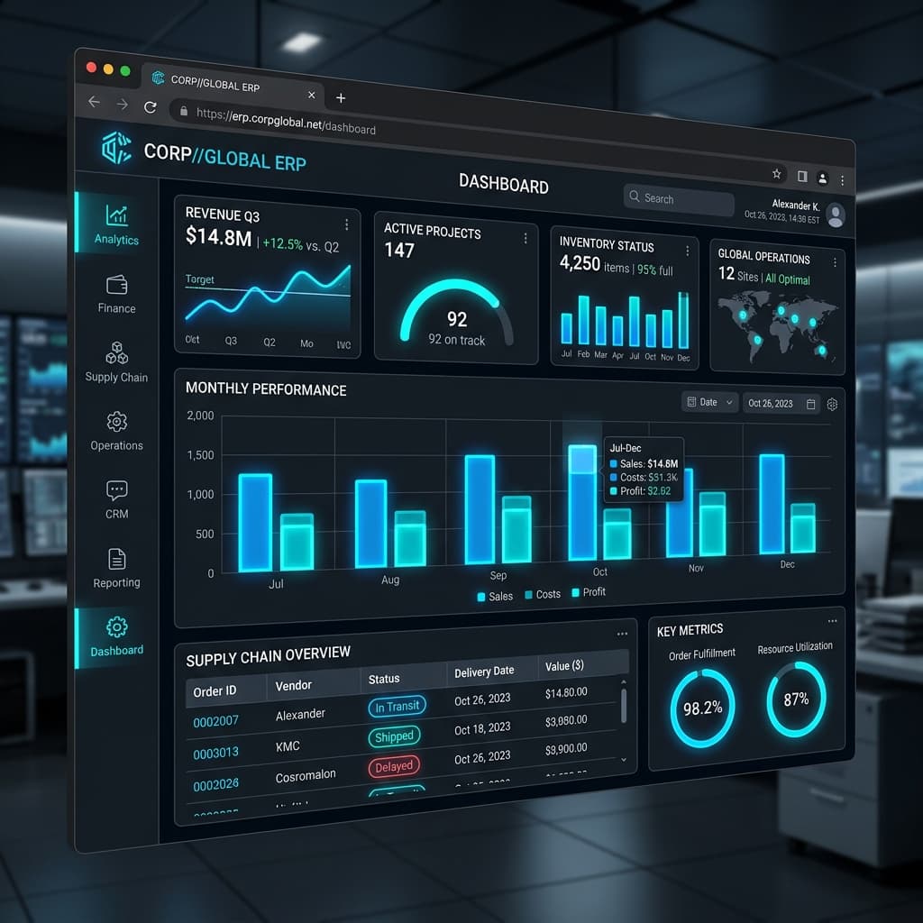 ERP Dashboard Interfaz Corporativa